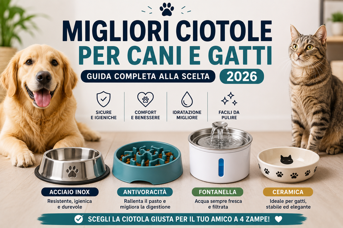 Migliori ciotole per cani e gatti 2026 - guida completa con confronto materiali, tipologie e consigli pratici per scegliere la ciotola giusta