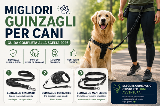 Migliori guinzagli per cani 2026: confronto tra guinzaglio fisso, retrattile e running con cane al guinzaglio durante una passeggiata all'aperto