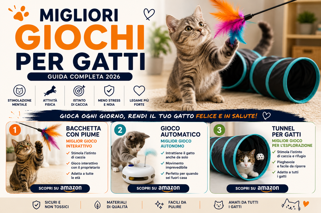 Migliori giochi per gatti 2026 - guida completa con bacchette, giochi automatici e tunnel per gatti felici e attivi